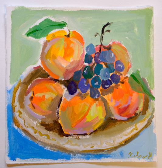 Peaches and Grapes Still Life- 14 x 14.5"