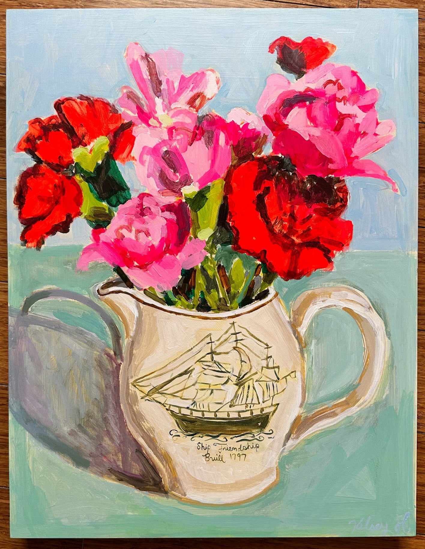 Carnations in antique vase - 14x18"