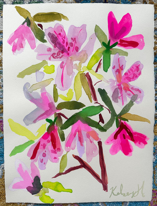 Colorful floral painting on a textured fabric background