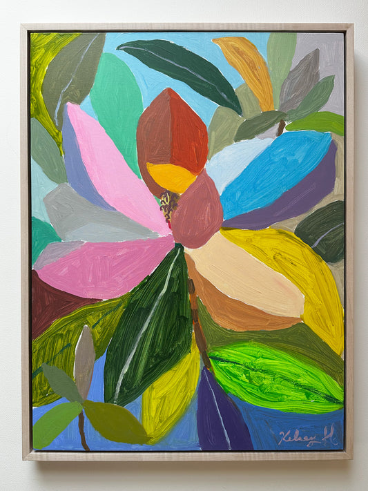 Magnolia with a neon Leaf- 19 x 25"