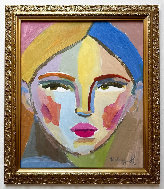 Woman with Blue and yellow hair- 18.75 x 21.75"