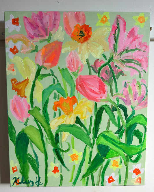 Waltzing Daffodils and Tulips - 16x20" canvas