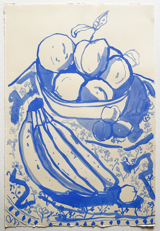 Blue Monochrome Fruit Still life - 15x22"