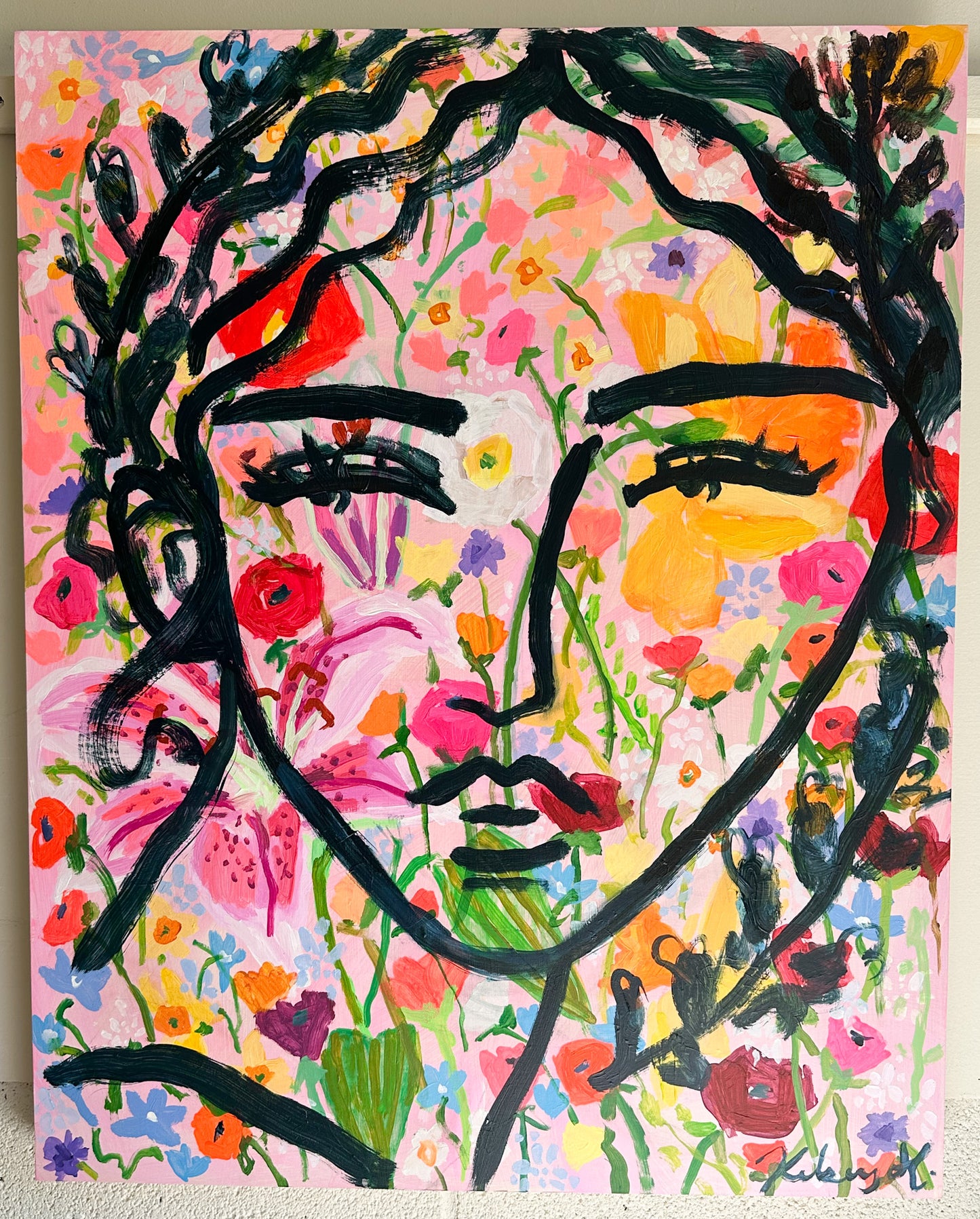 Filled with Flowers- 24x30" wood panel
