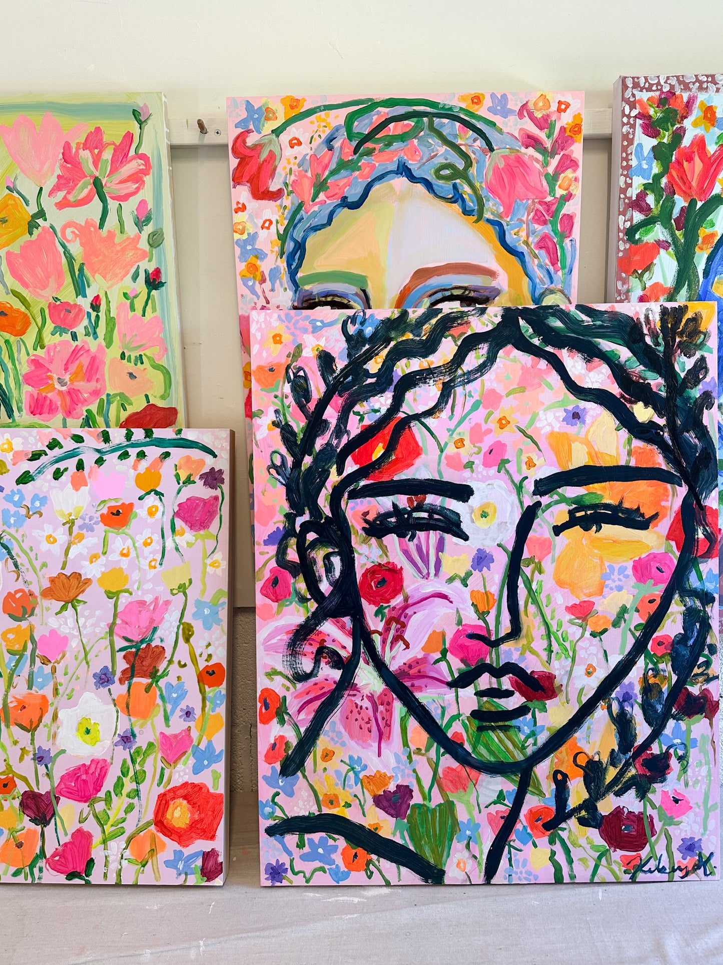 Filled with Flowers- 24x30" wood panel