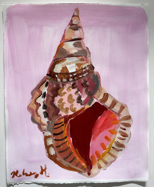 Artistic depiction of a shell on a pink background