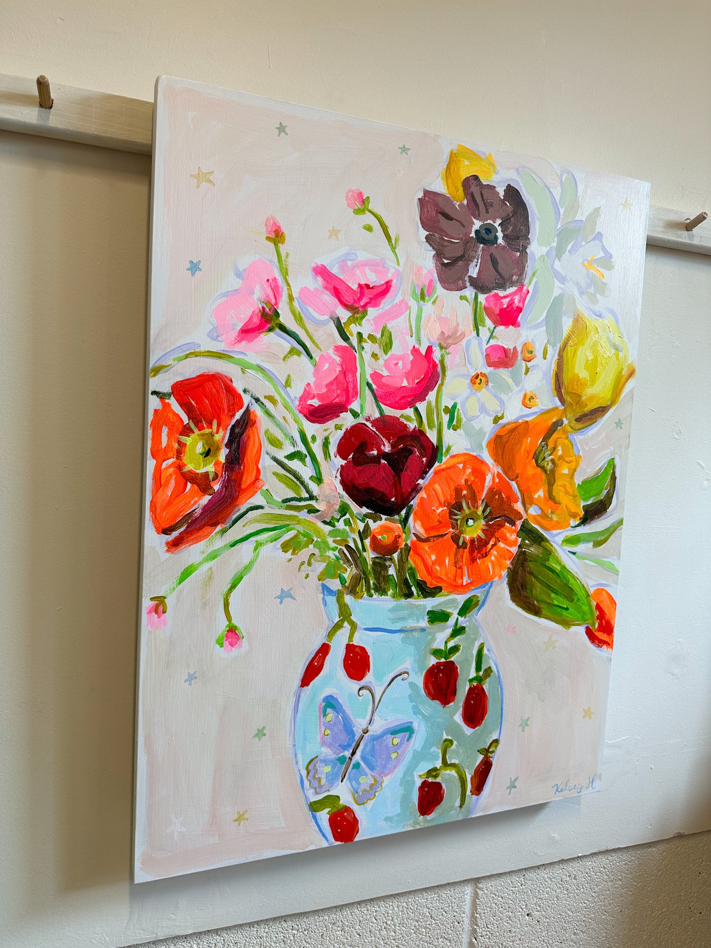 Spring Flowers in a Strawberry Vase- 18x24"