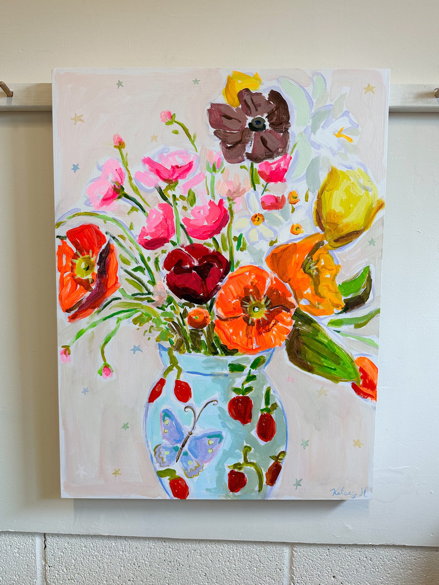 Spring Flowers in a Strawberry Vase- 18x24"