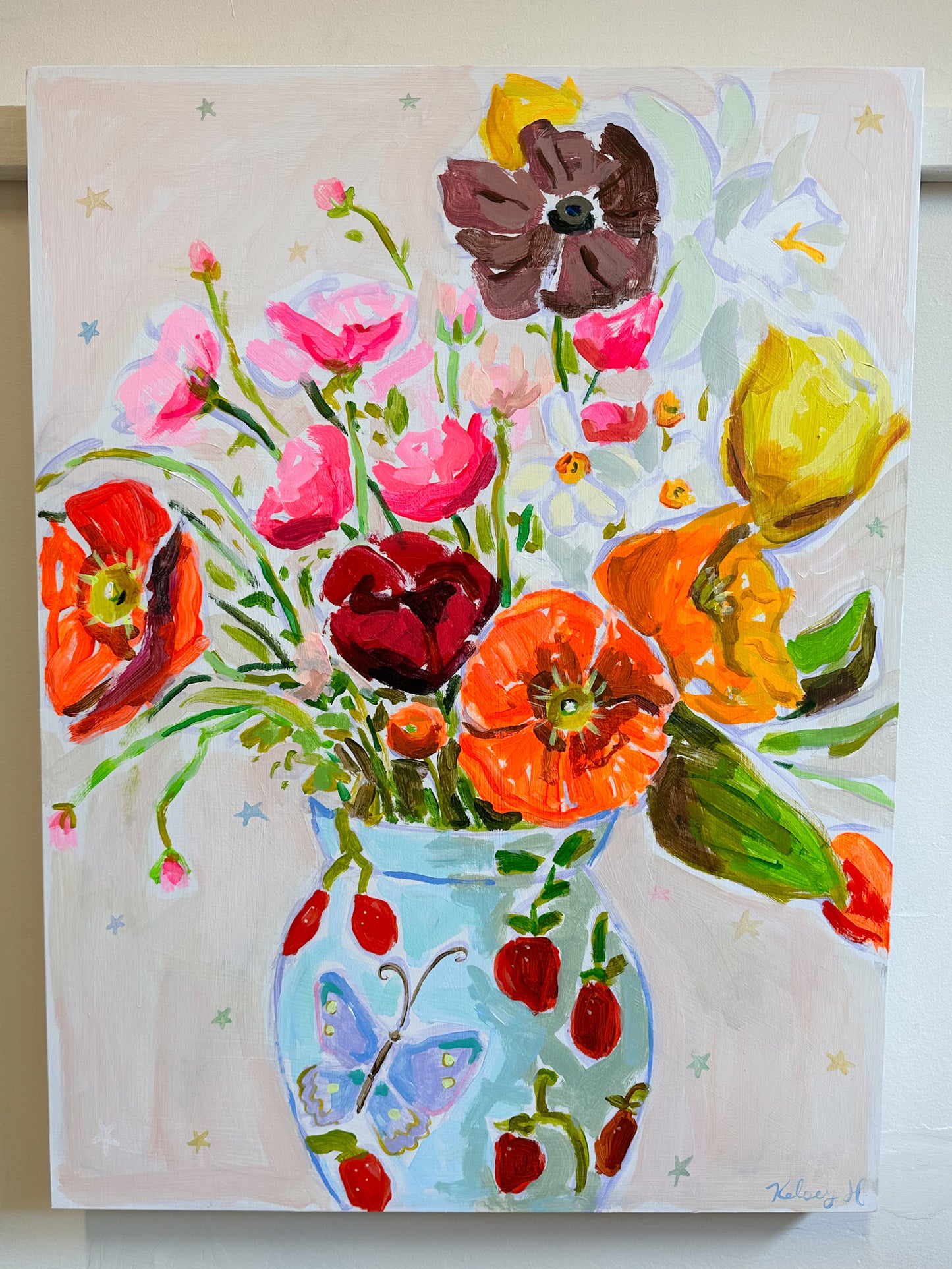 Spring Flowers in a Strawberry Vase- 18x24"