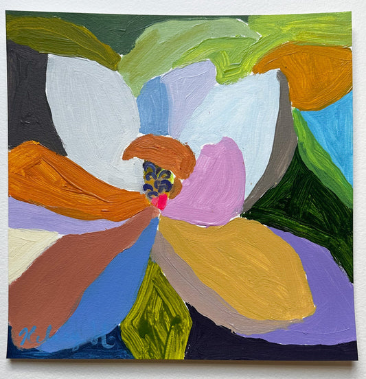 Abstract painting of a flower with colorful petals on a white background
