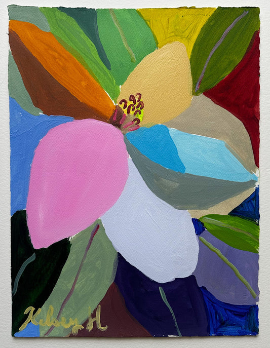 Colorful abstract painting of a flower with a white background