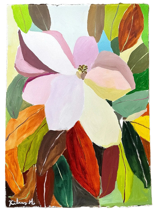Colorful floral painting on a wooden surface