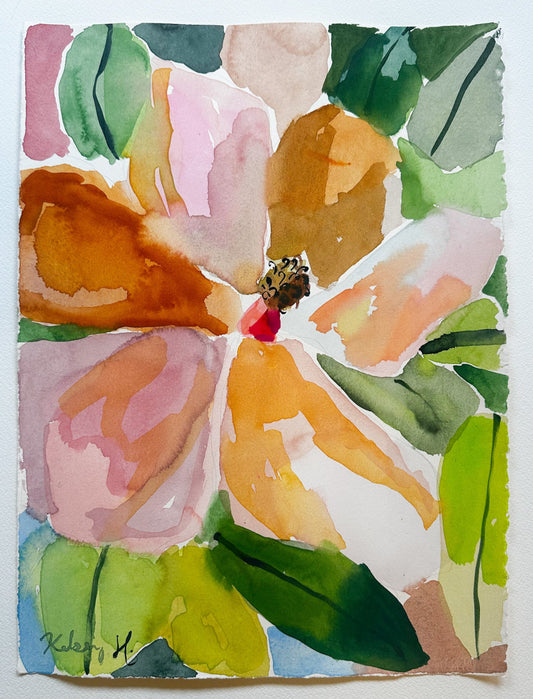 Colorful watercolor painting of a flower on a white background