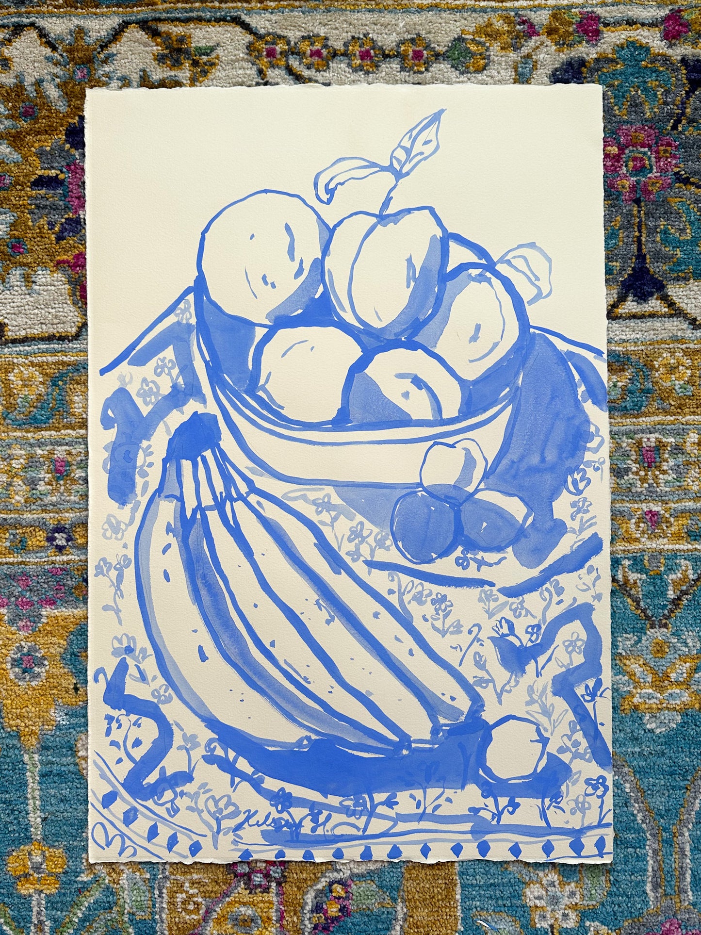 Blue Monochrome Fruit Still life - 15x22"