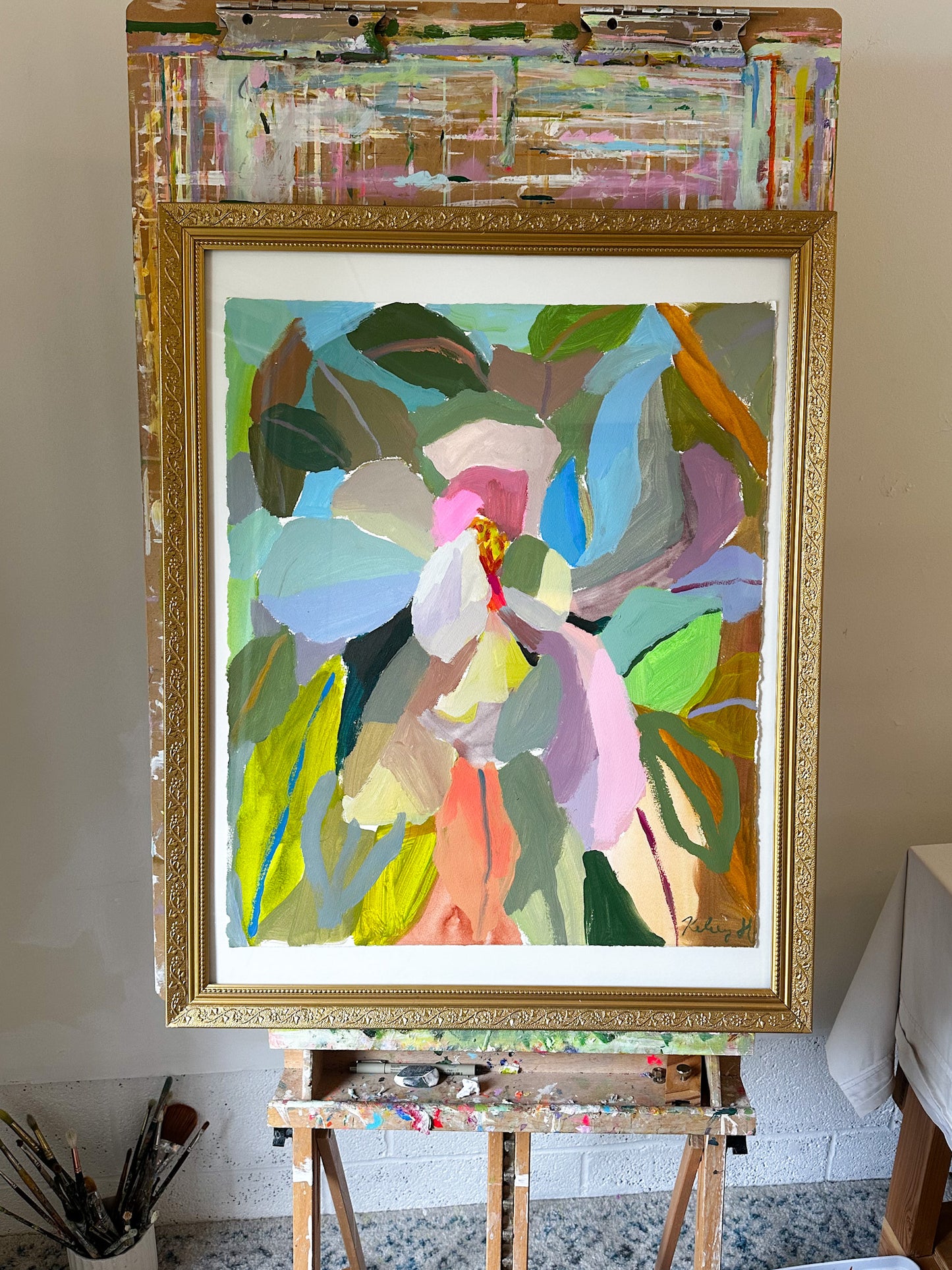 Magnolia with Repurposed Vintage Frame- 24.5 x 30.5 "