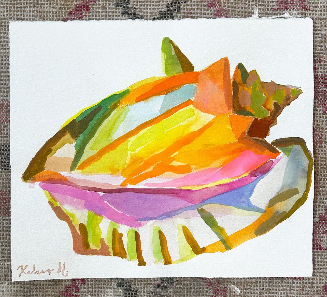 Watercolor Rainbow Conch No.1- 16.25x19.5"