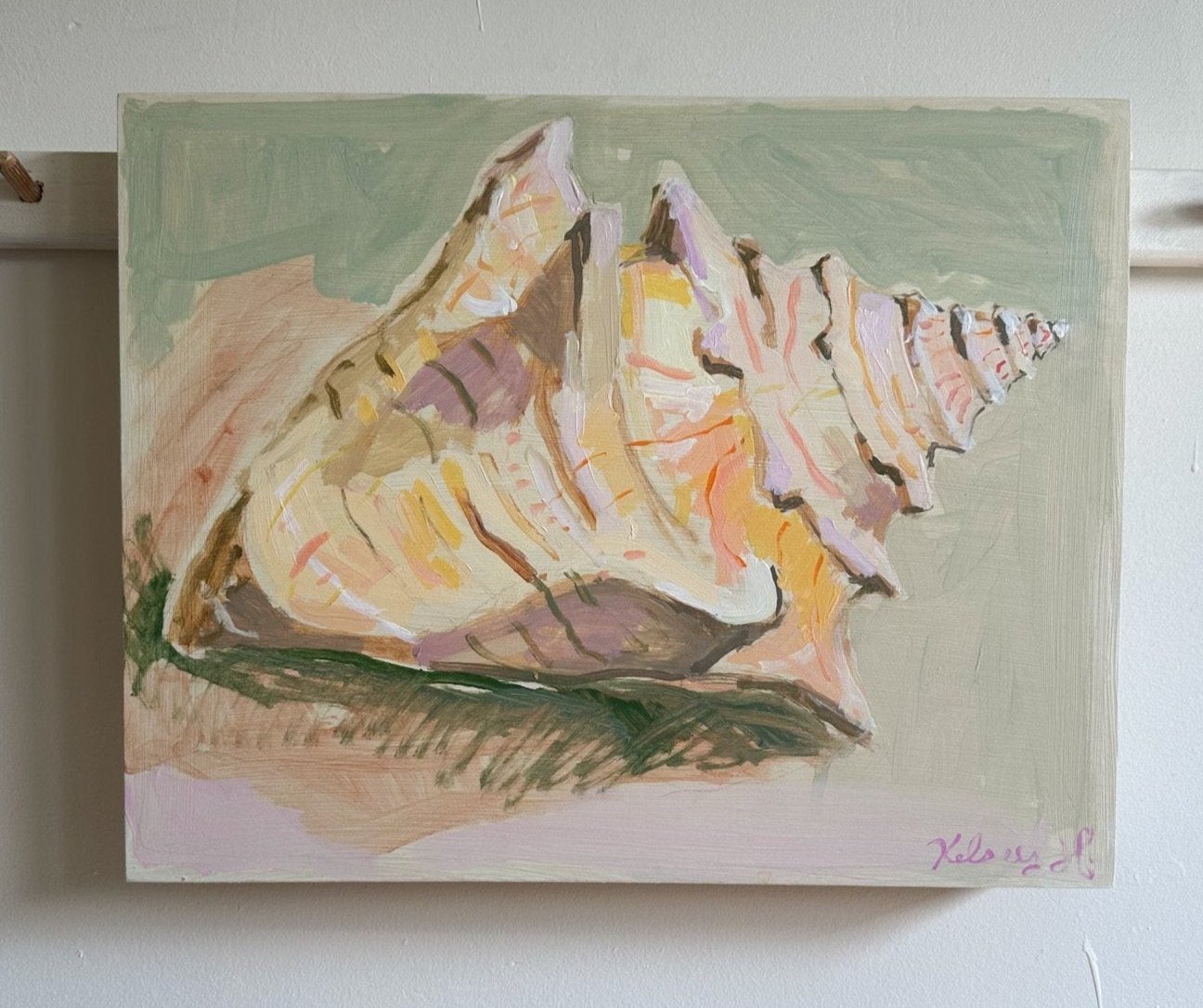 Conch Shell on wood panel No.2 - 11x14"