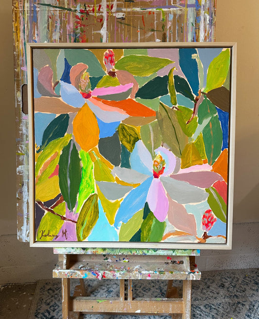 Rainbow Magnolia Pair - 25.25 x 25.25" framed