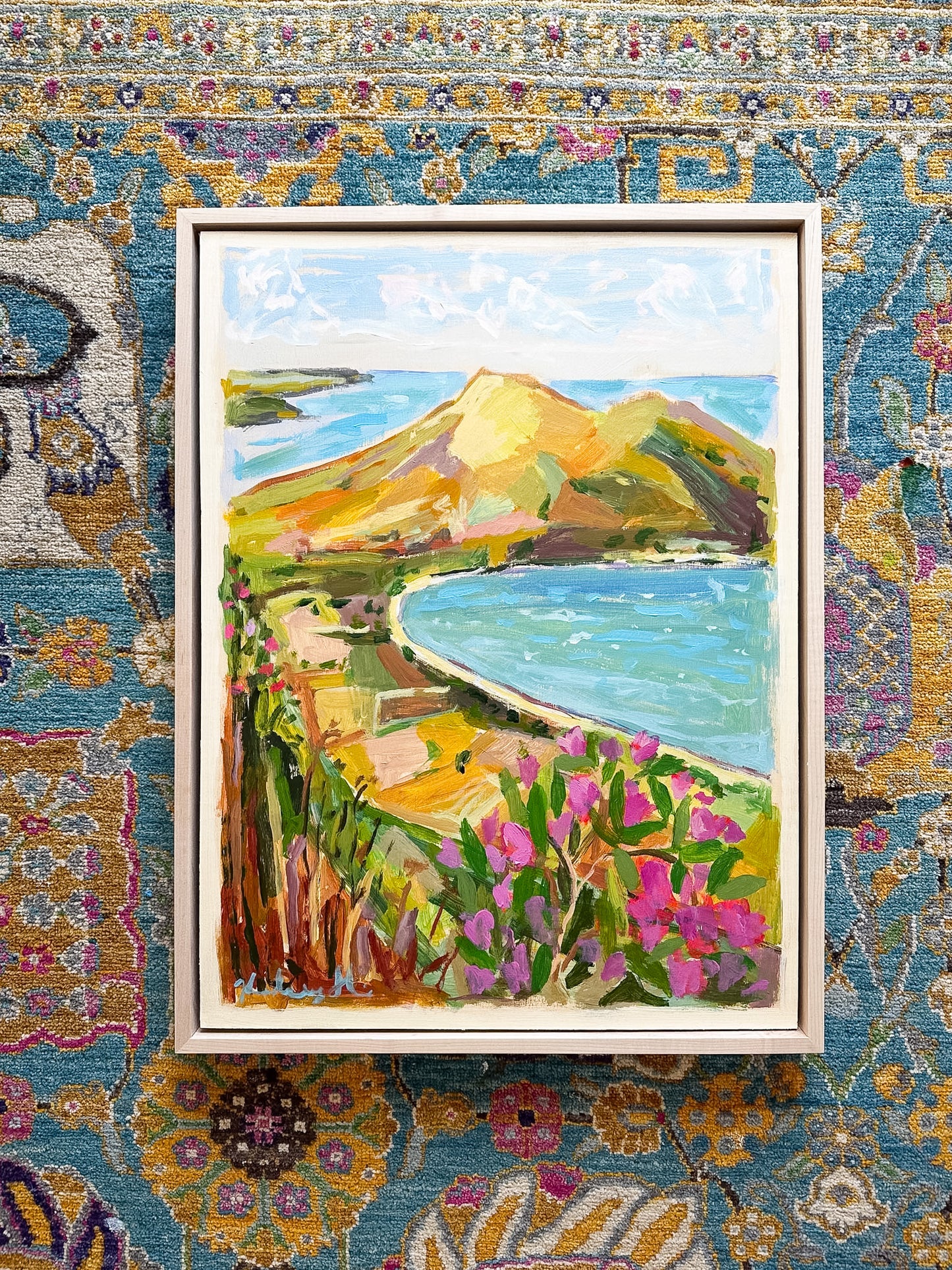 Antiparos Bay and Hilltop Flowers - 19.25 x 25.25" Framed