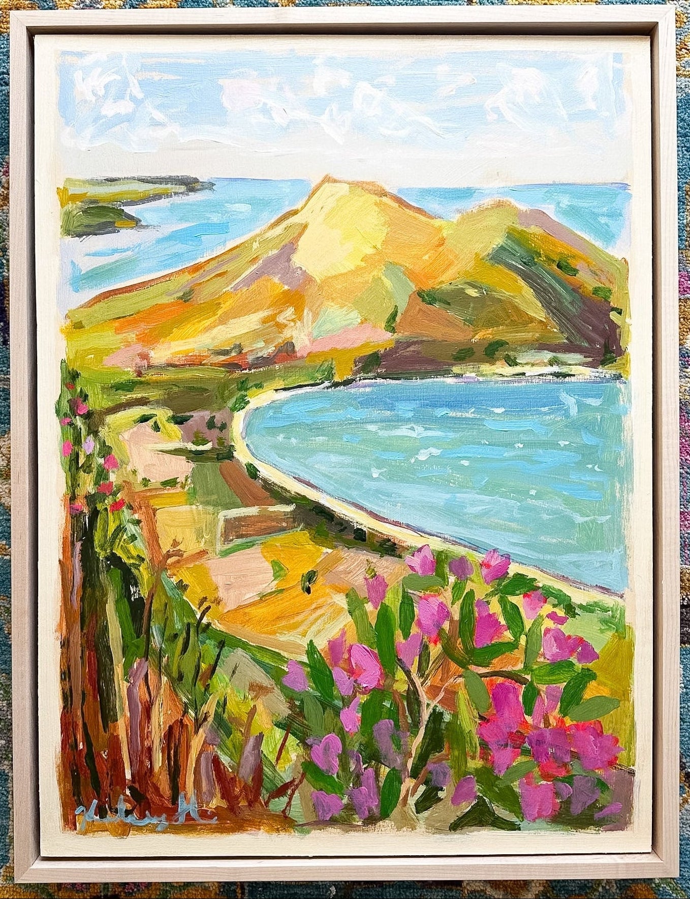 Antiparos Bay and Hilltop Flowers - 19.25 x 25.25" Framed