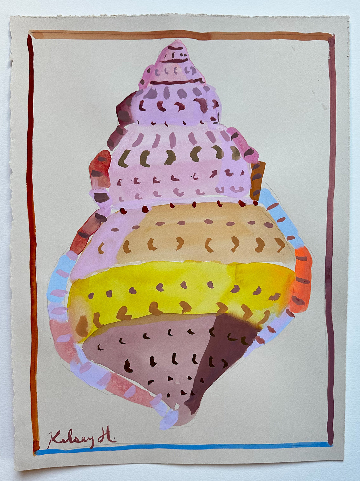 the yellow striped seashell- 11x15"