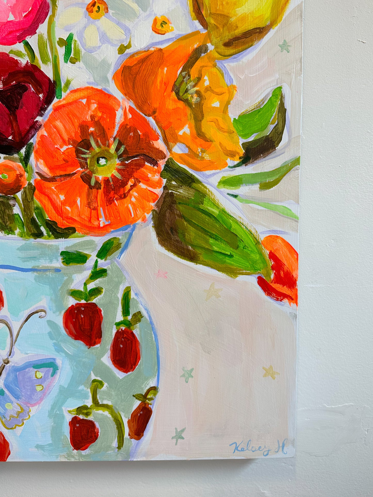 Spring Flowers in a Strawberry Vase- 18x24"