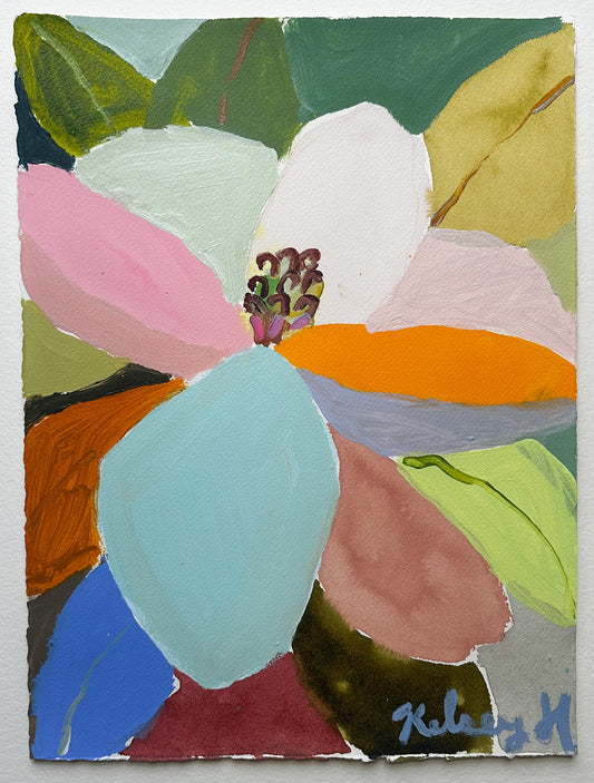 Abstract painting of a flower with colorful petals on a white background