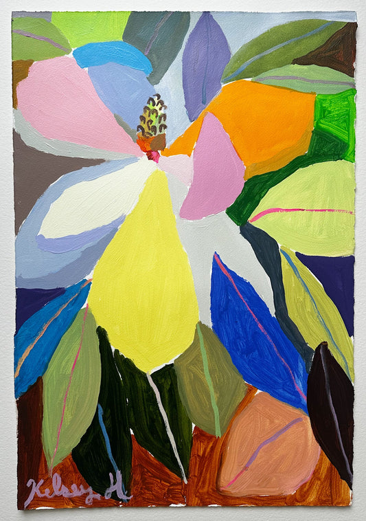 Colorful abstract floral painting on a white background