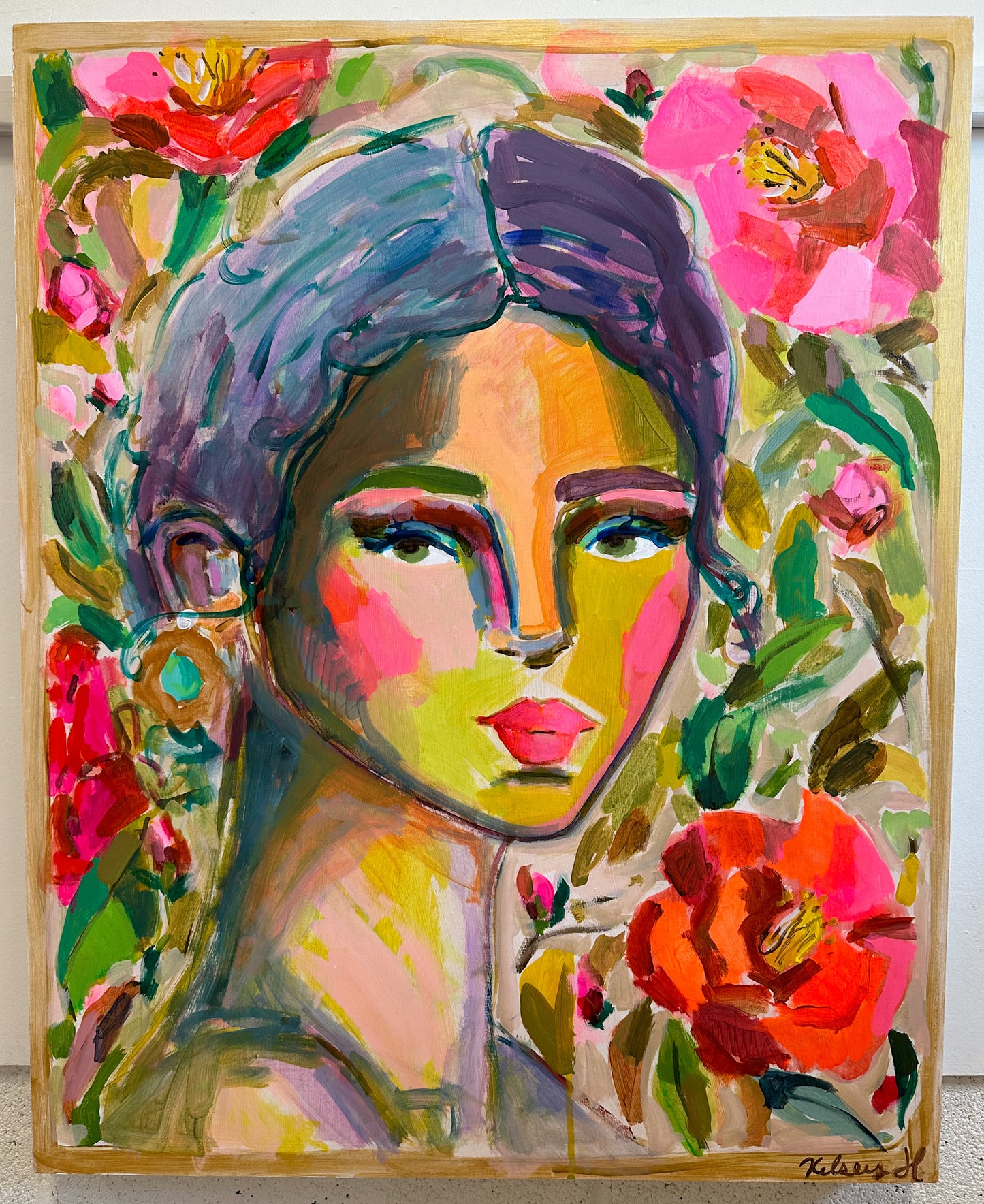 In the garden of pink and red camellias-24x30"