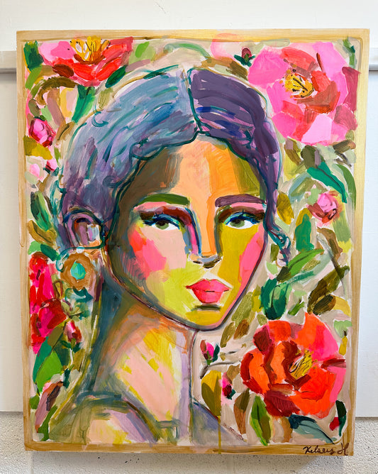 In the garden of pink and red camellias-24x30"